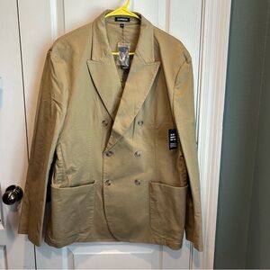 Express Men's Khaki Slim Fit Double-Breasted Modern Chino Coat/Jacket Sz 44R NWT
